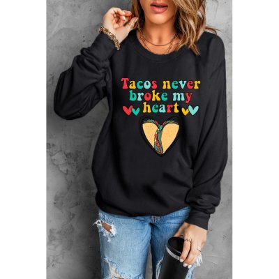 Letter Graphic Heart Print O-neck Long Sleeve Sweatshirt