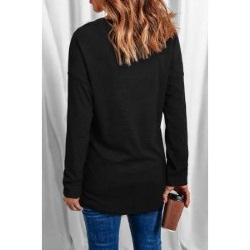 Black Star Print V Neck Long Sleeve Top