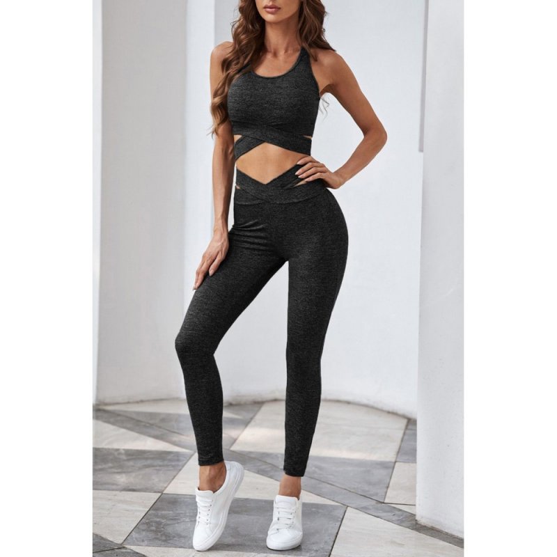 Gray Crisscross Sports Bra and Leggings Set