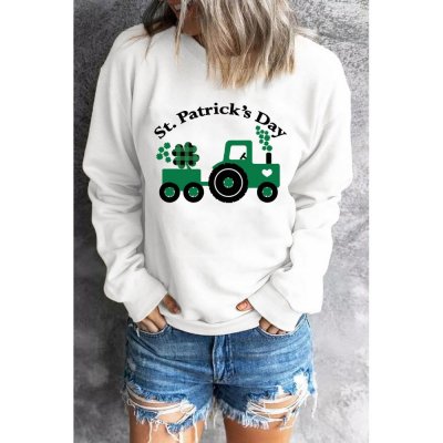 White St. Patrick's Day Graphic Print Long Sleeve Sweatshirt