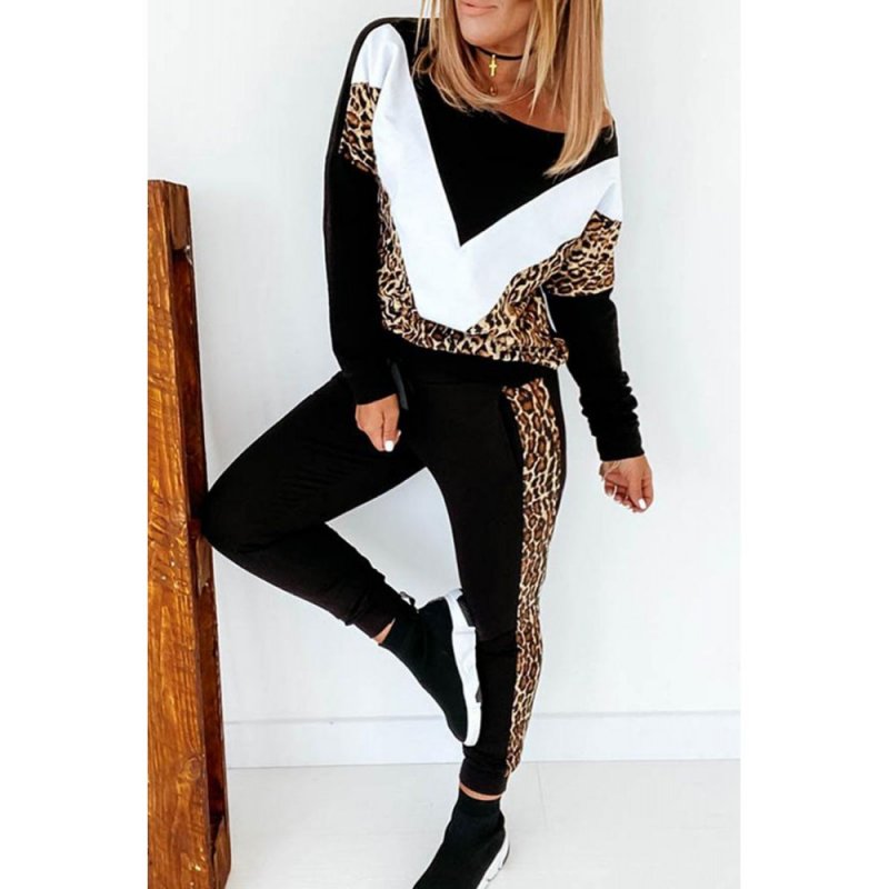 Colorblock Cheetah Sweatshirt Pants Set