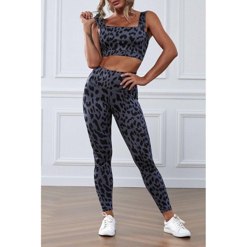 Gray Leopard Print Yoga Sets