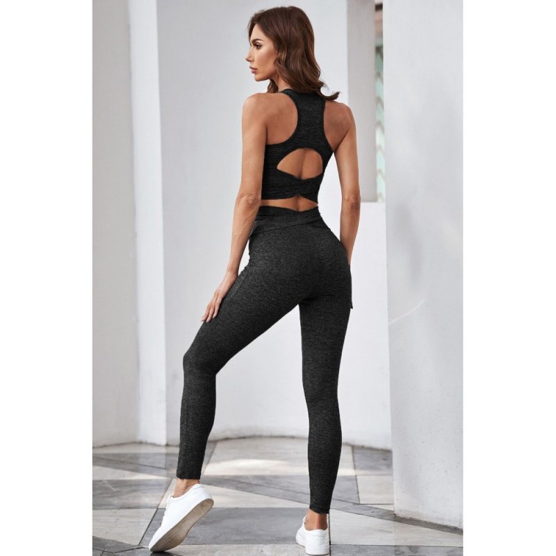 Gray Crisscross Sports Bra and Leggings Set