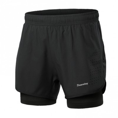 Doorslay Men's 2-in-1 Running Shorts Quick Drying Breathable Active Training Exercise Jogging Cycling Shorts with Longer Liner