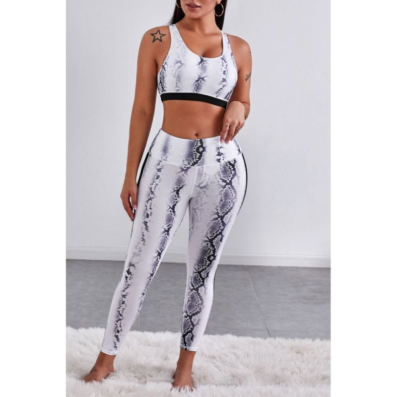 Snaking Around Snake Print Athletic Crop Vest Leggings Set