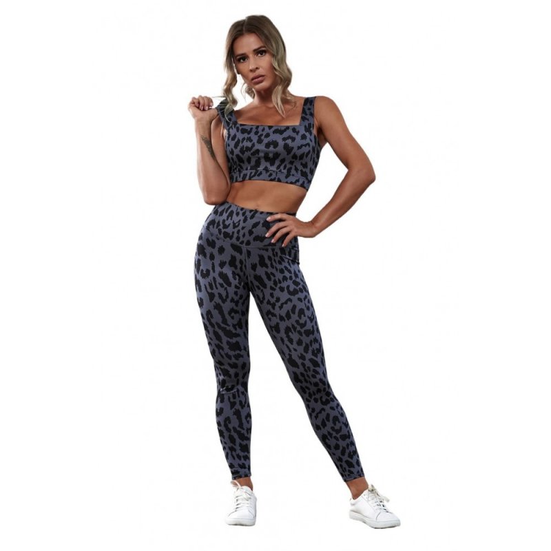 Gray Leopard Print Yoga Sets