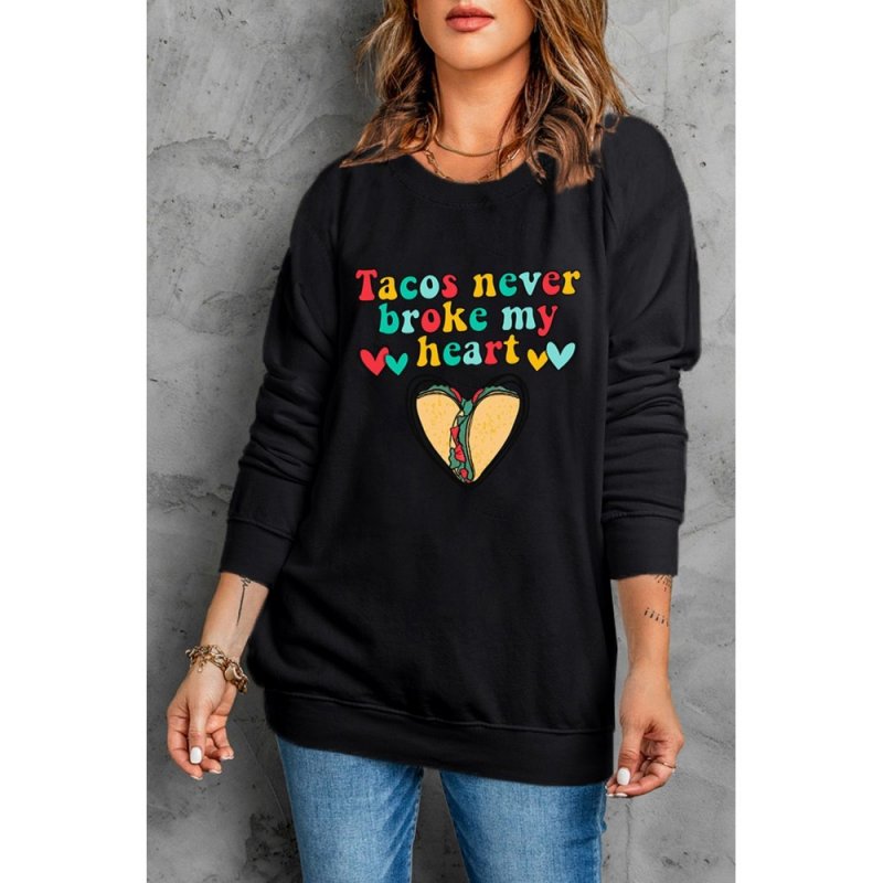 Letter Graphic Heart Print O-neck Long Sleeve Sweatshirt