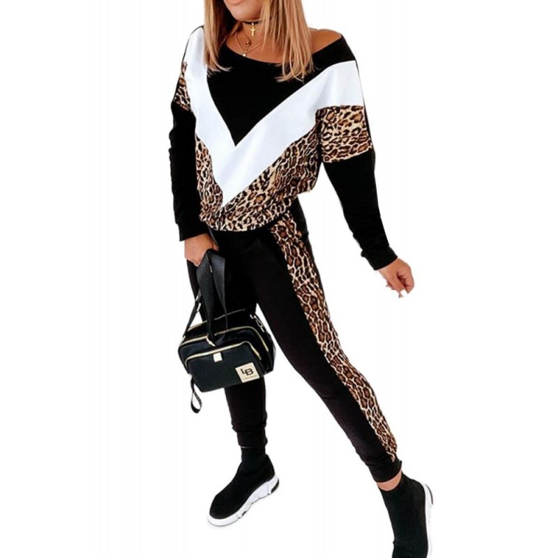 Colorblock Cheetah Sweatshirt Pants Set