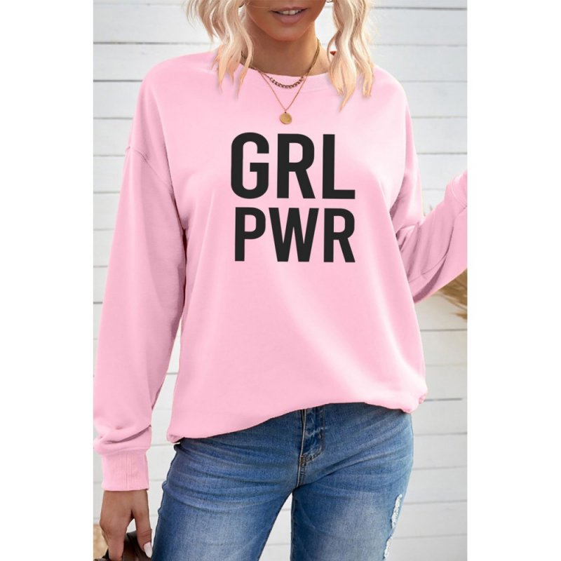 Pink GRLPWR O-neck Long Sleeve Pullover Sweatshirt