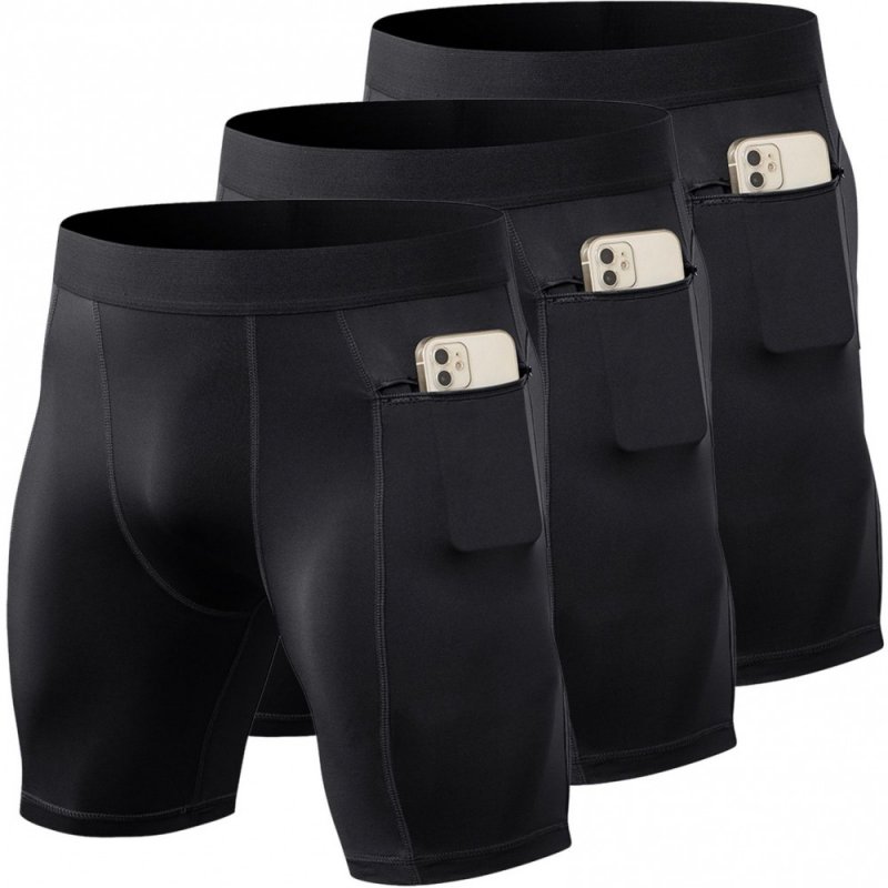 3 Pack Men Sports Shorts Active Workout Underwear Men Compression Shorts Quick Dry Shorts with Pocket