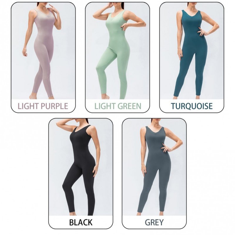 Women Yoga Jumpsuit with Pockets Sleeveless Leggings Open Back Fitness Workout Bodysuit Rompers