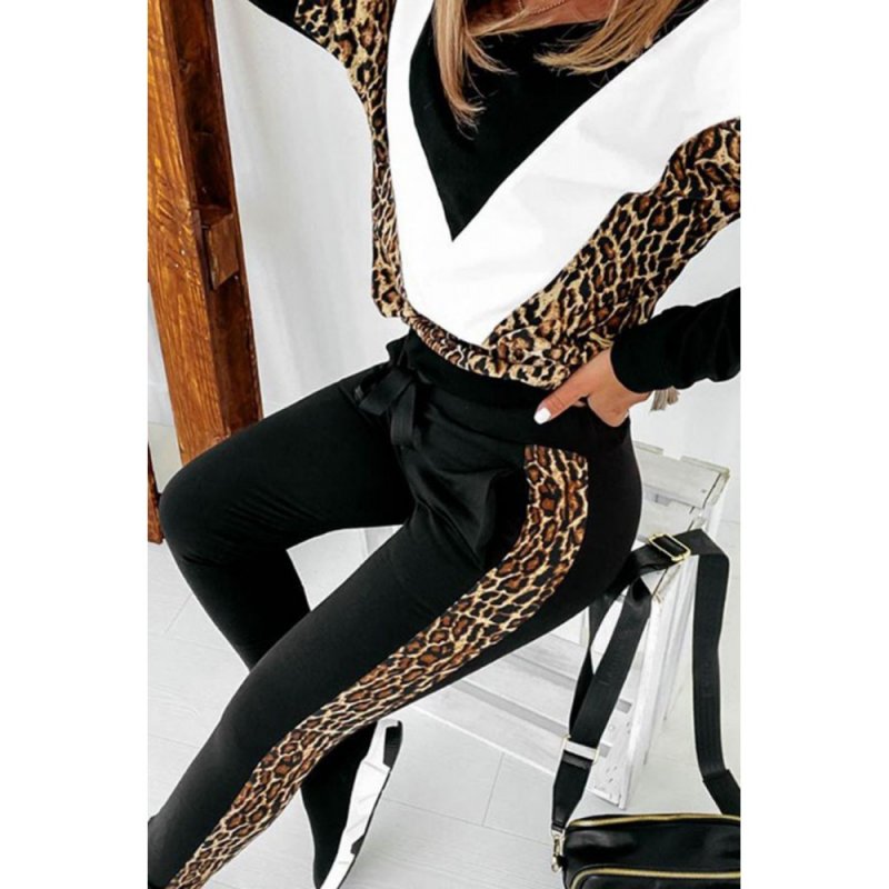 Colorblock Cheetah Sweatshirt Pants Set