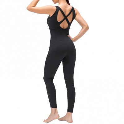 Women Yoga Jumpsuit with Pockets Sleeveless Leggings Open Back Fitness Workout Bodysuit Rompers