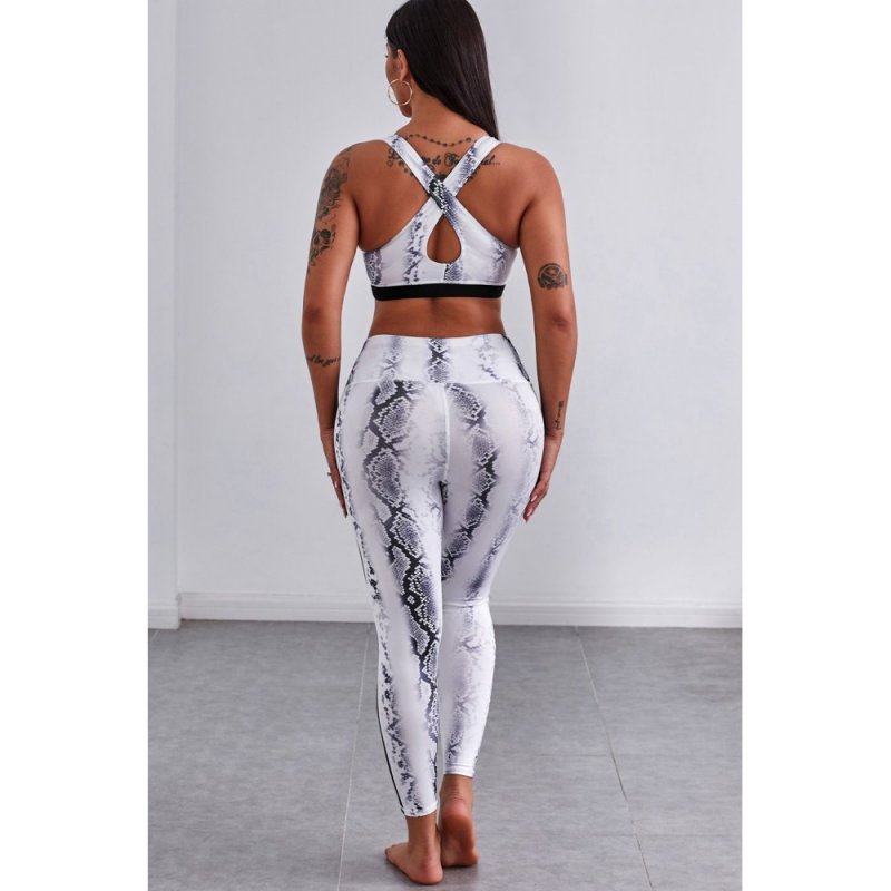 Snaking Around Snake Print Athletic Crop Vest Leggings Set