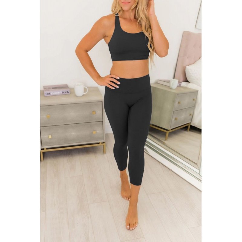 Black Crisscross Back Sports Bra Leggings Set