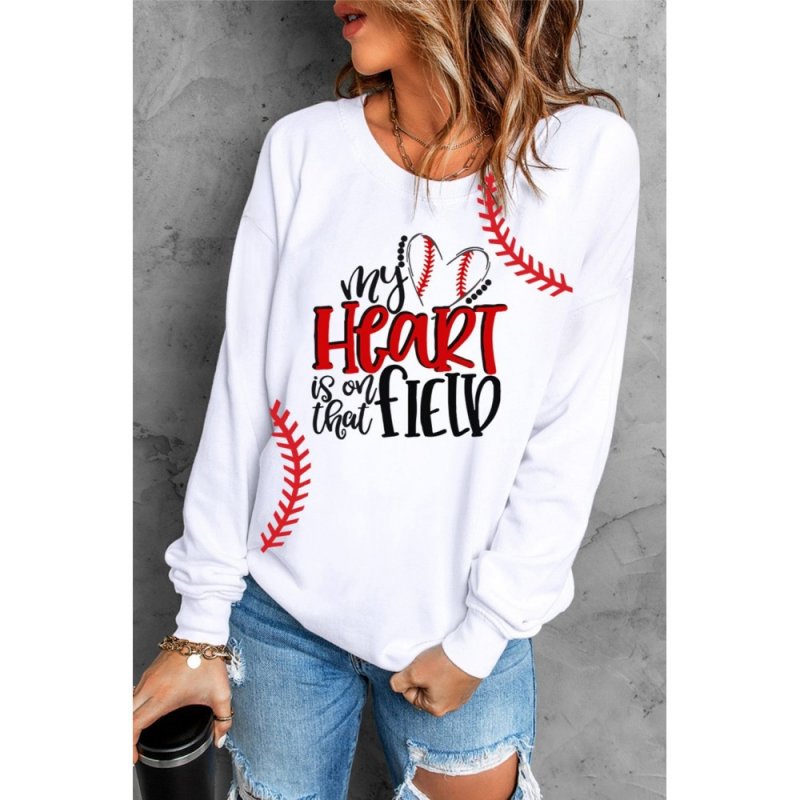 White My Heart is on that Field Baseball Graphic Pullover Sweatshirt